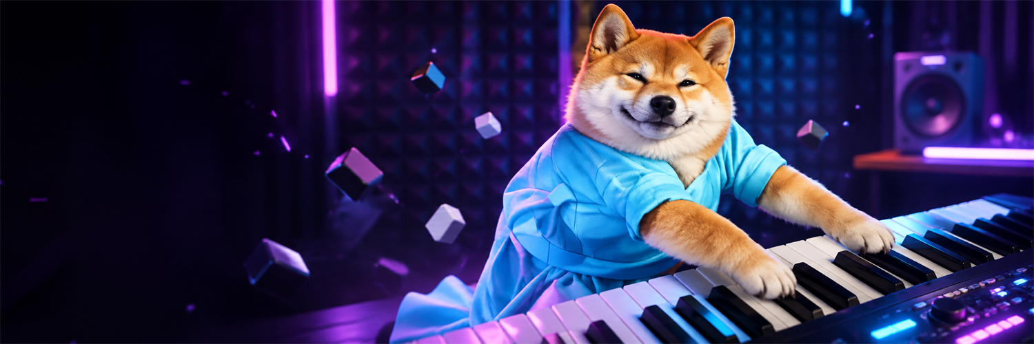 Keyboard Inu performing in a neon midnight studio